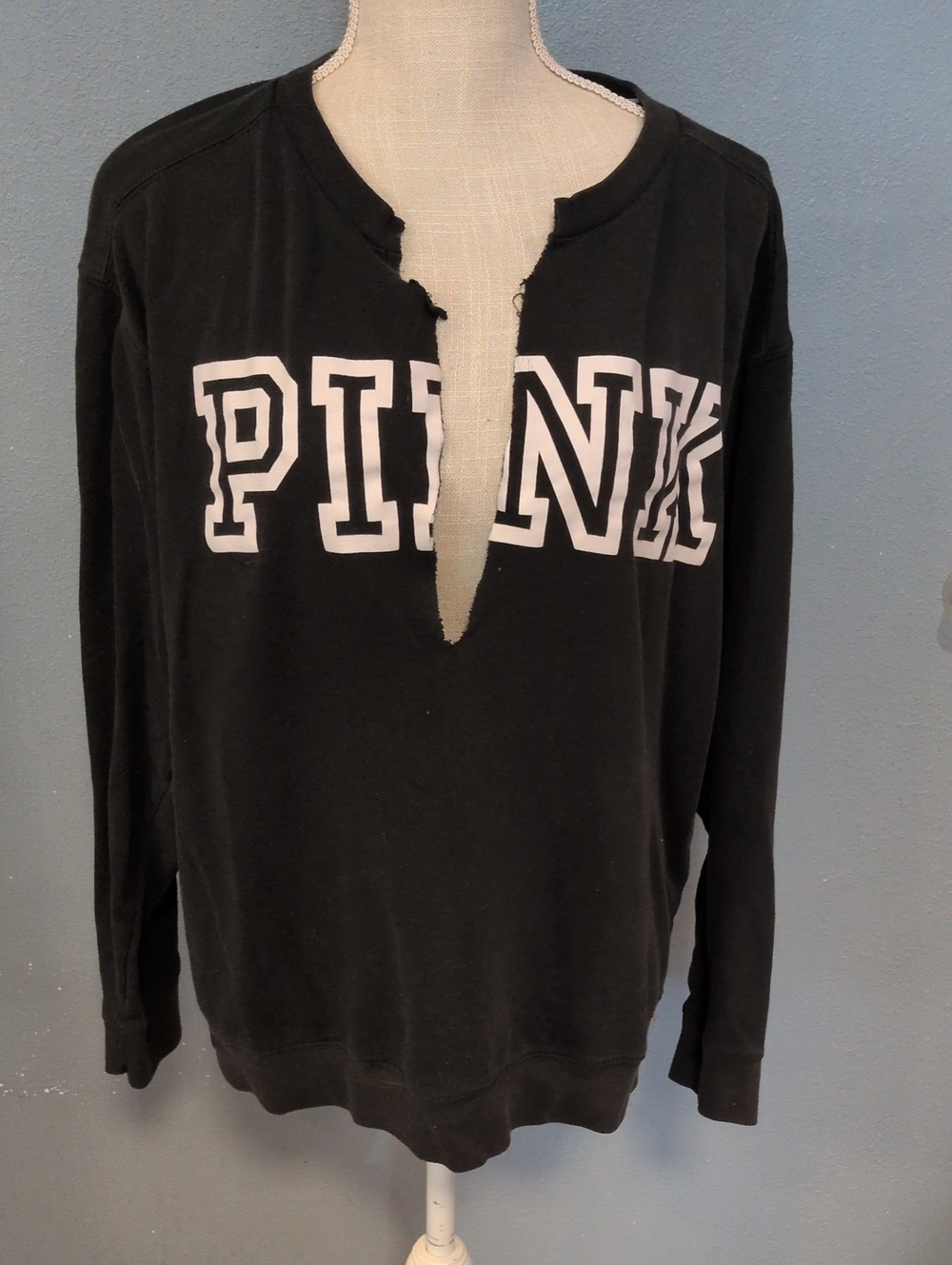 Victoria's Secret Pink Distressed Grunge Oversized Cotton Blend Sweatshirt Y2K